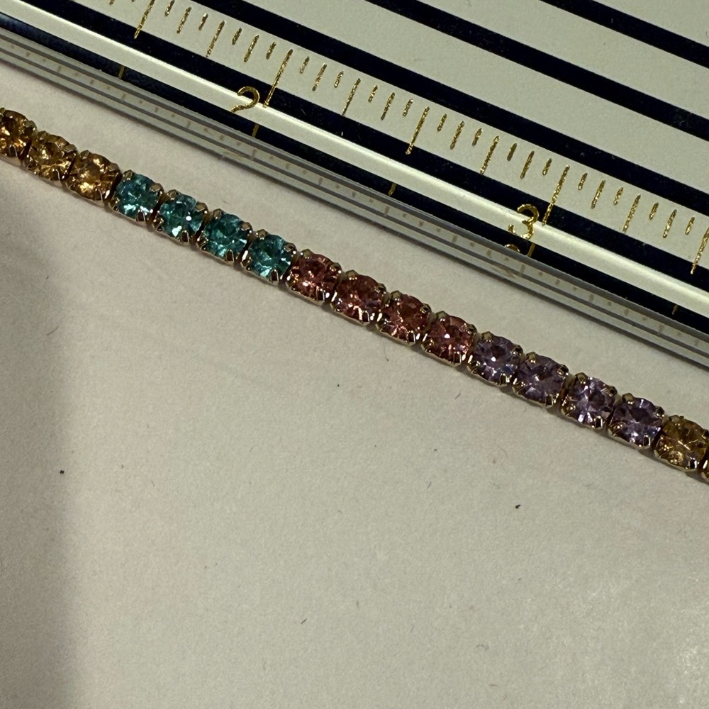 J. Crew Gold Bracelet with Multicolor Accents, rainbow crystal stones! Gorgeous - Picture 12 of 14